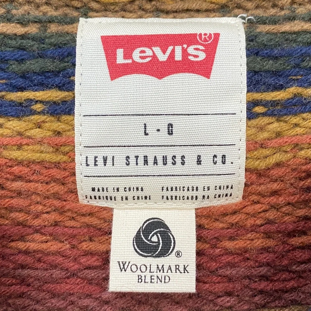 Levi's Sweater Mens Large Wool‎ Striped Shawl Collar Southwestern Orange